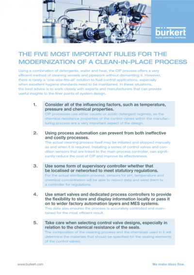The five most important rules for the modernization of your clean-in-place process